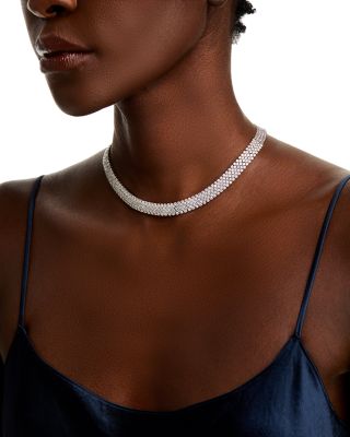 14K White Gold Diamond Pav&eacute; Tennis Necklace, 10.0 tcw