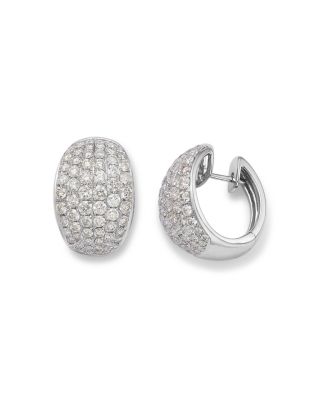 14K White Gold Diamond Pav&eacute; Oval Hoop Earrings, 3.85 tcw