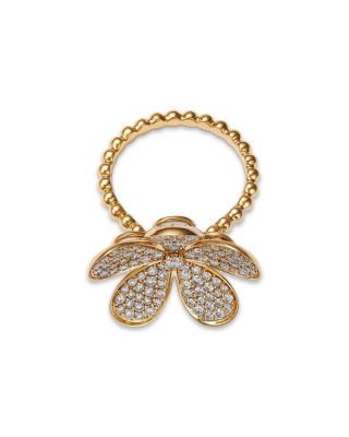14K Yellow Gold Diamond Flower Ring, 1.25 tcw