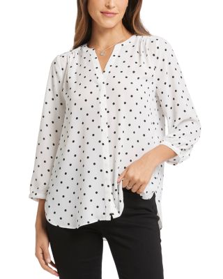 Three Quarter Sleeve Printed Pintucked Back Blouse