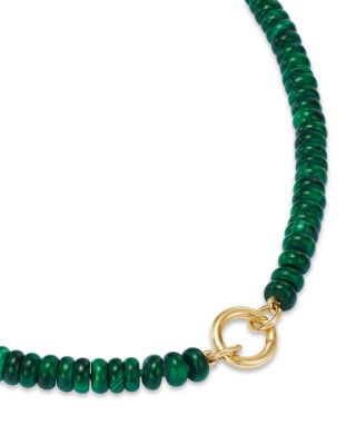14K Yellow Gold Malachite Beads Necklace, 16-18"