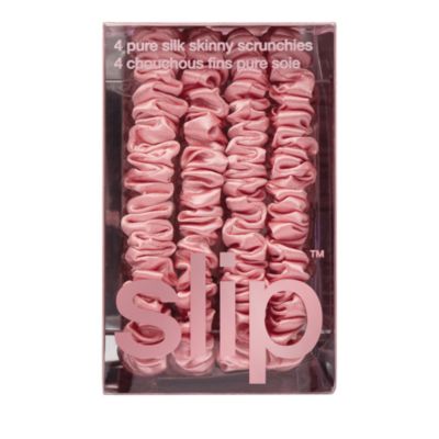 Pure Silk Back to Basics Skinny Scrunchies in Rose, Set of 4