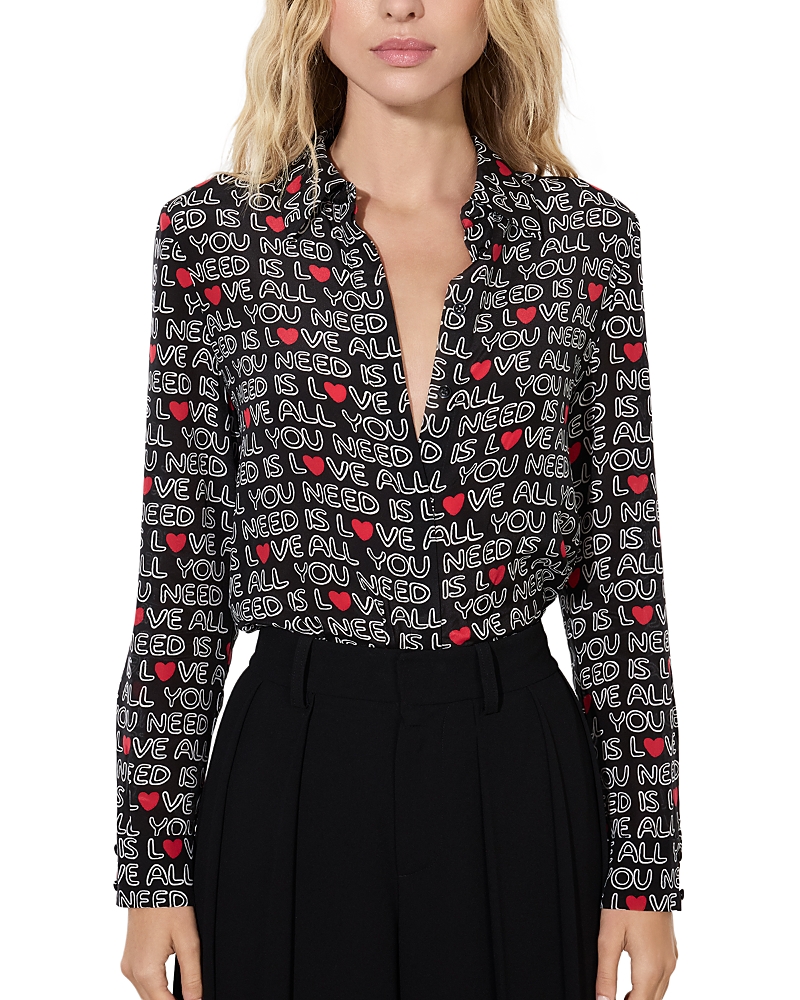 Shop Alice And Olivia X The Beatles Willa Silk Shirt In Multi