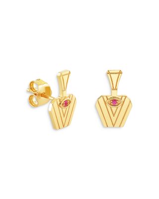 Sydney Evan - Wicked x Sydney Evan 14K Yellow Gold Glinda Pink Sapphire Pure Potion Bottle Stud Earrings