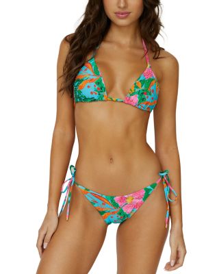 PQ Swim - Embroidered Triangle Bikini Top & Embroidered Tie Full Bikini Bottom