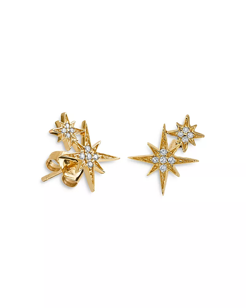 Sydney Evan 14K Yellow Gold Diamond Double Stardust Stud Earrings