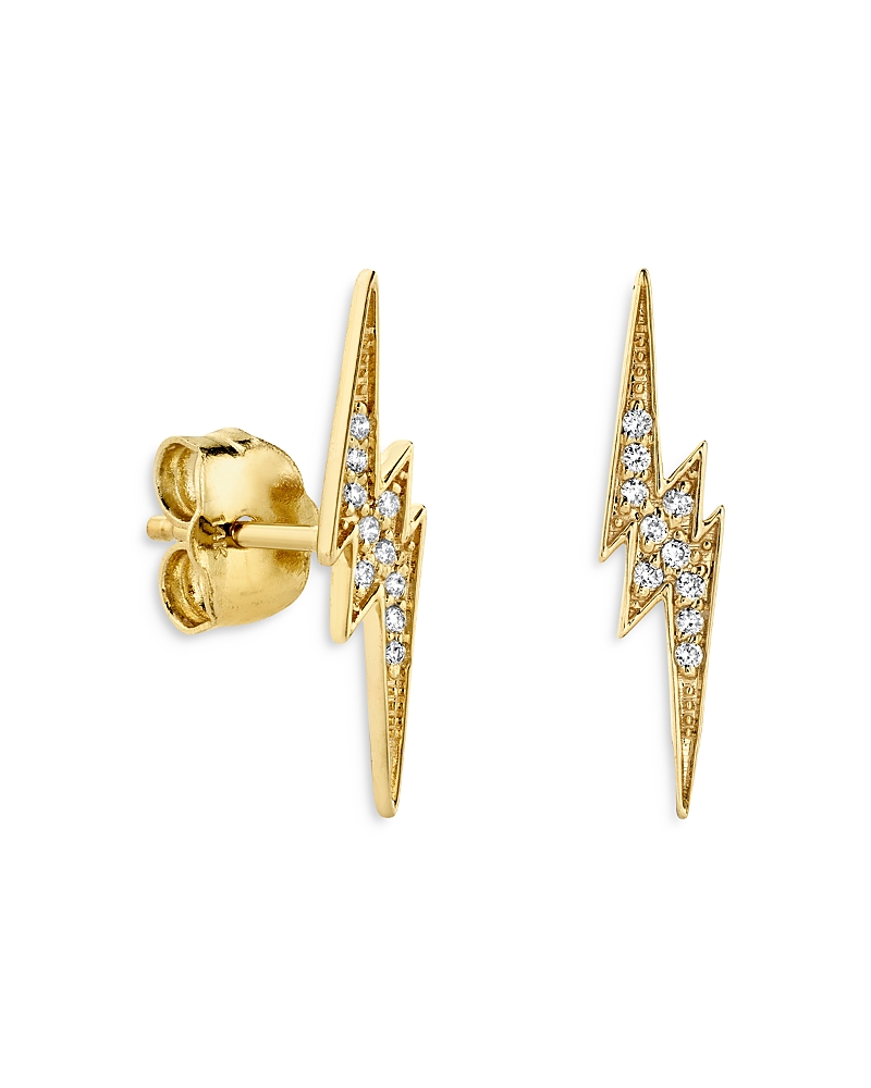 Sydney Evan 14k Yellow Gold Diamond Lightning Bolt Stud Earrings In Gold