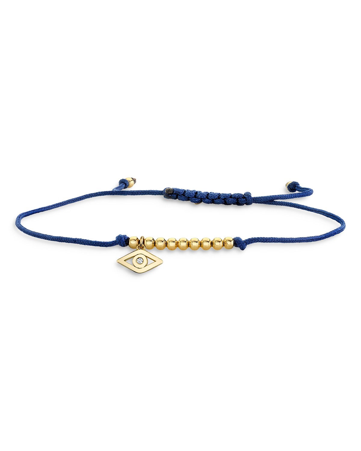 Sydney Evan 14K Yellow Gold Evil Eye Diamond Blue Corded Bracelet in Blue/Gold