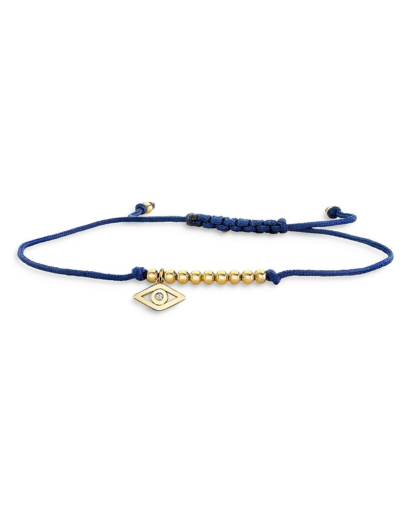 Sydney Evan 14k Yellow Gold Evil Eye Diamond Blue Corded Bracelet In Blue/gold