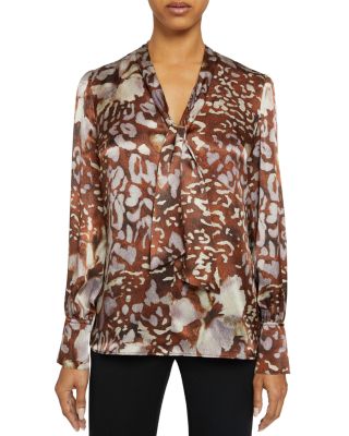 Santorelli Silk Blend Tie Neck Blouse