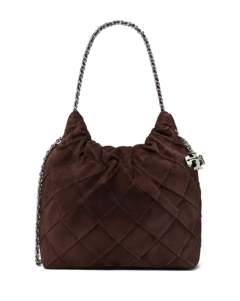 Tory Burch Fleming Mini Suede Crossbody Bag In Licorice Suede