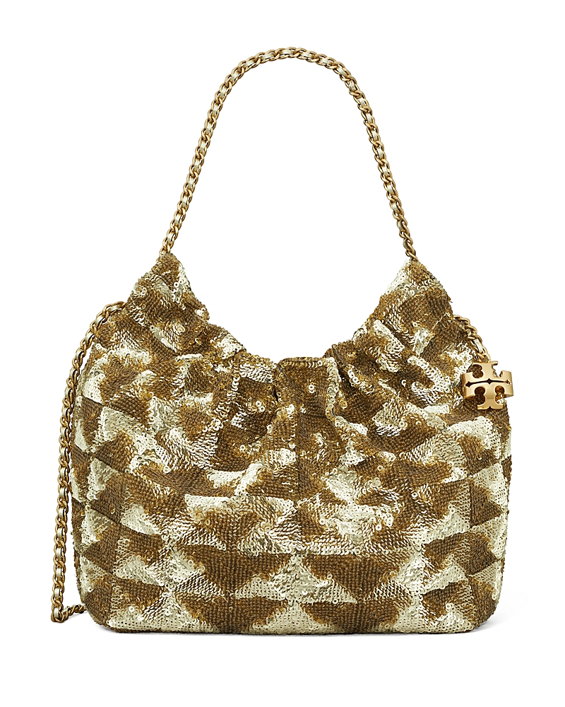 Tory Burch Fleming Mini Hobo Bag In Gold Sequin