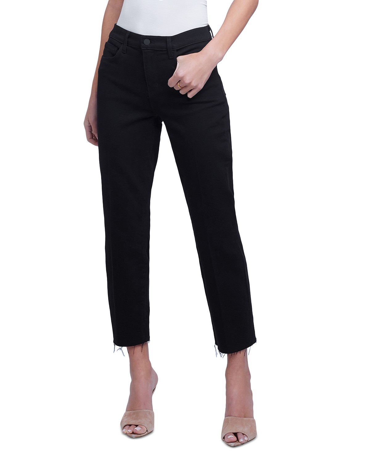 Sada High Rise Cropped Straight Leg Jeans in Noir