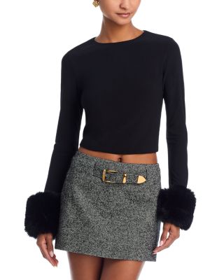 Alice and Olivia - Delaina Faux Fur Cuff Cropped Top