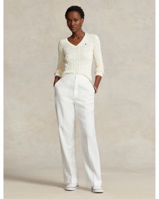 Lauren Ralph Lauren Women's Cable Knit Cotton V Neck Sweater