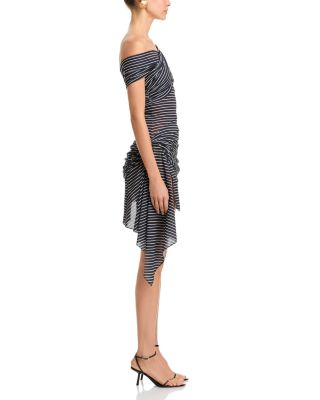 Izel Asymmetric Striped Mini Dress
