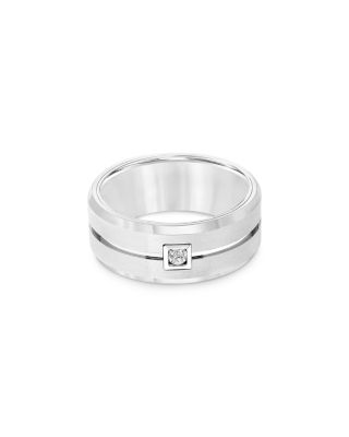 Men&#39;s Diamond Bevel Edge Band in White Tungsten, 0.10 tcw