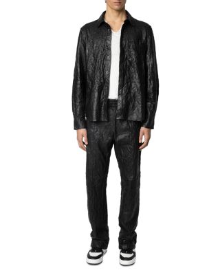 Serge Pocket Crinkle Leather Button Down Shirt