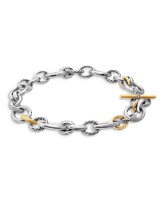 DY Mercer Chain Necklace in Sterling Silver with 18K Yellow Gold and Diamonds, 25mm