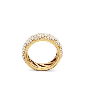 Sculpted Cable Band Ring in 18K Yellow Gold with Pav&eacute; Diamonds, 7.5mm