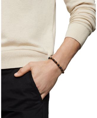 Men's Spiritual Beads Alternating Bracelet in Sterling Silver with Black Onyx and Tigers Eye, 6mm