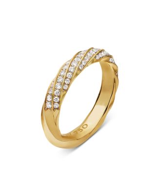 Cable Edge Band Ring in Recycled 18K Yellow Gold with Pav&eacute; Diamonds