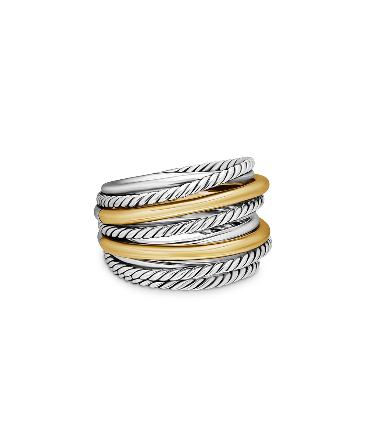 David Yurman Sterling Silver & 18K Yellow Gold Crossover Wide Ring,