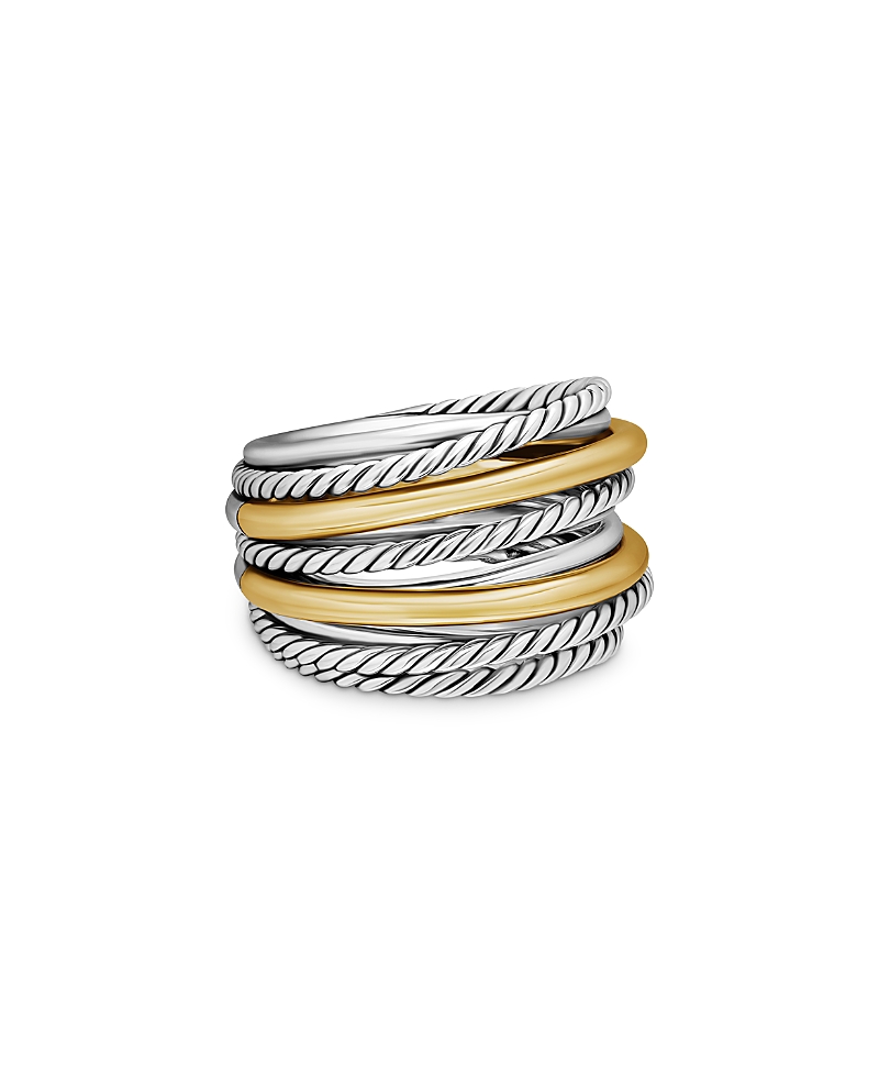 David Yurman Sterling Silver & 18K Yellow Gold Crossover Wide Ring, 6