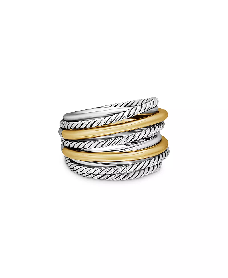 David Yurman Sterling Silver & 18K Yellow Gold Crossover Wide Ring, 6