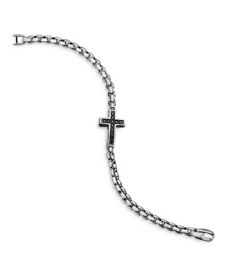 Men's Pav&eacute; Cross Bracelet in Sterling Silver with Black Diamonds, 5mm