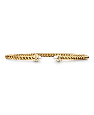 David Yurman - 18K Yellow Gold Cablespira&reg; Bracelet with Cultured Freshwater Pearls & Diamonds