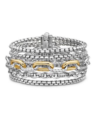 David Yurman - Multi Row Chain Bracelet in Sterling Silver with 18K Yellow Gold, 29mm