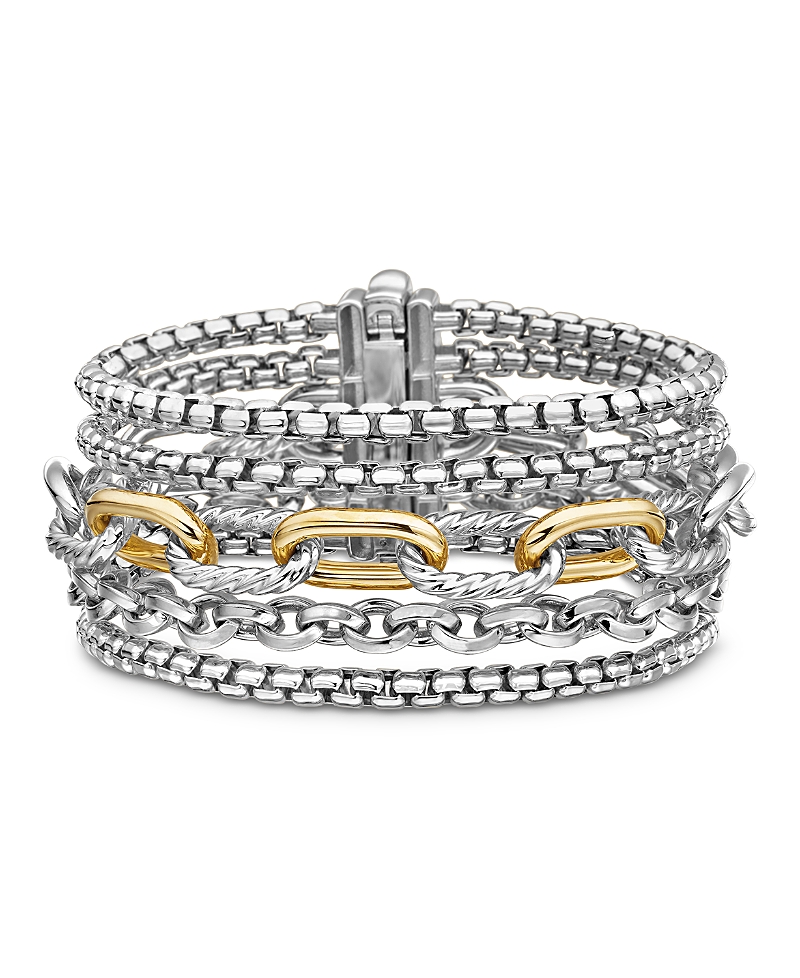Multi Row Chain Bracelet in Sterling Silver with 18K Yellow Gold, 29mm