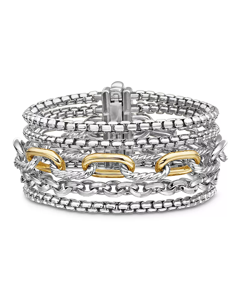 Multi Row Chain Bracelet in Sterling Silver with 18K Yellow Gold, 29mm