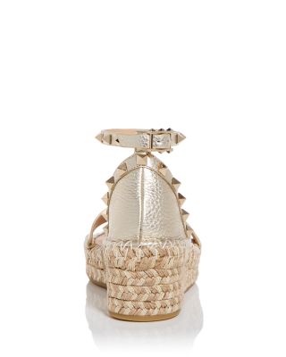 Rockstud Flatform Ankle-Strap Espadrille Sandals 