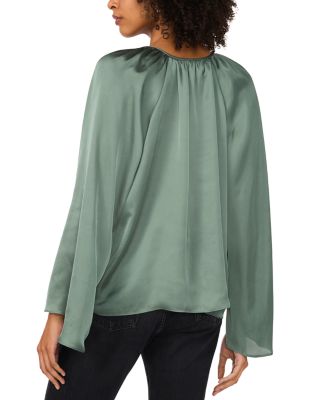 Tie Neck Wide Sleeve Satin Top