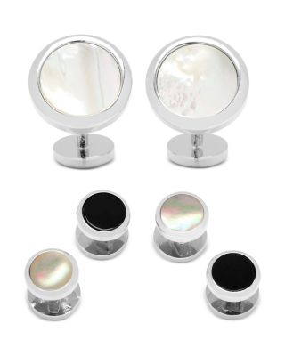 Double Sided Mother of Pearl Round Beveled Stud Set