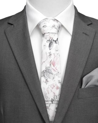 Painted Floral Gray Silk Tie