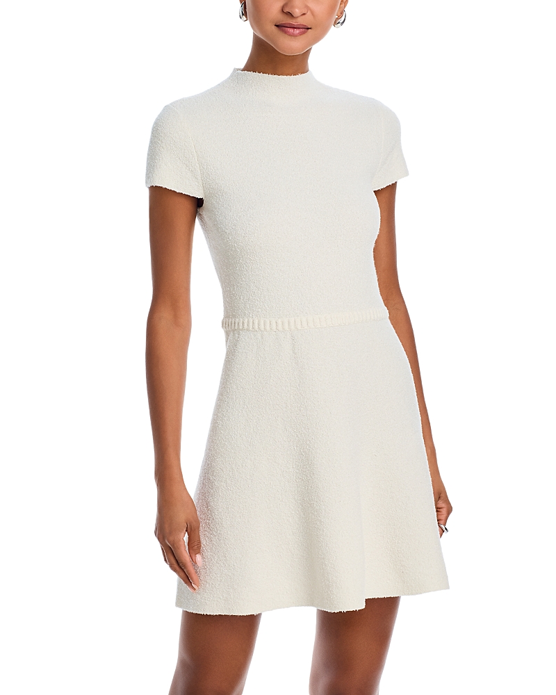 AQUA BOUCLE MOCK NECK MINI DRESS