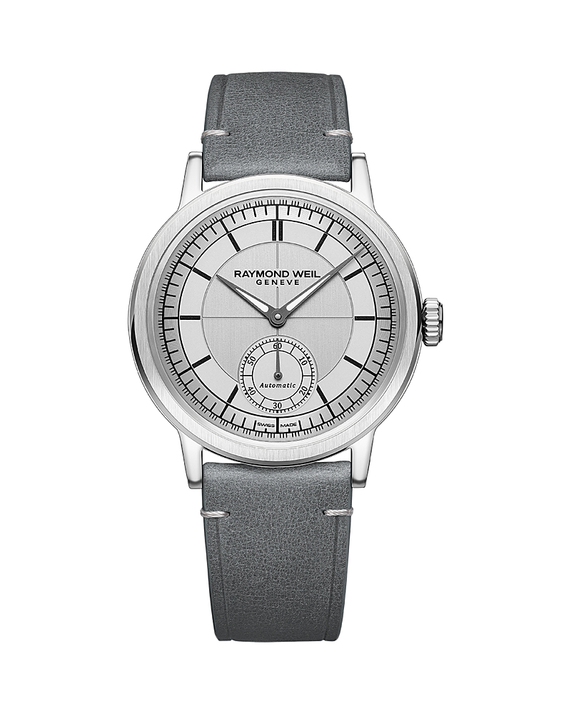 Raymond Weil Millesime Automatic Small Seconds Leather Strap Watch, 39.5mm In Gray/gray