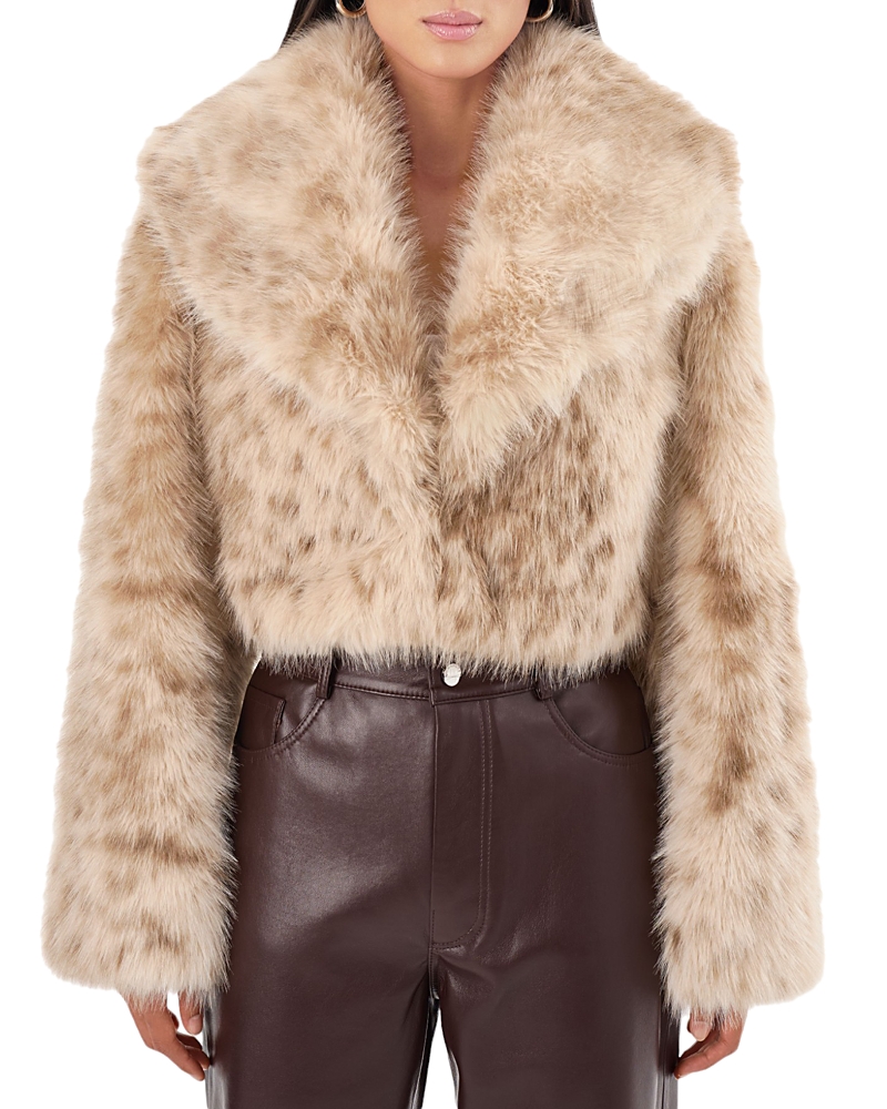 Lamarque Danika Leopard-printed Faux Fur Cropped Coat In Beige Leopard