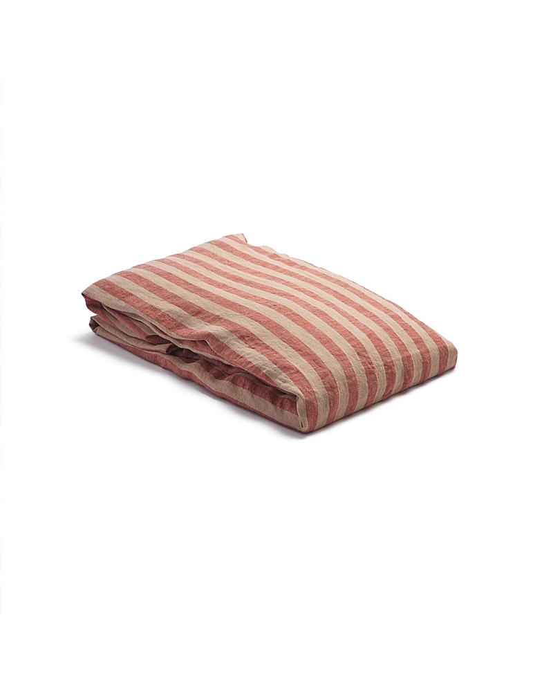 Piglet In Bed Pembroke Stripe Linen Blend Flat Sheet, Twin In Sandstone Red