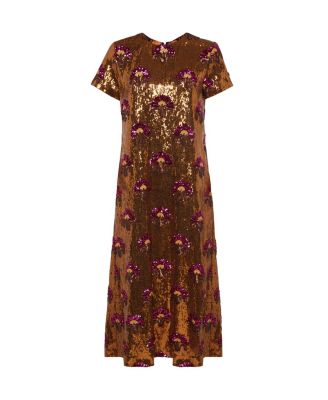 Super Swing Dress in Textured Sequins Rust