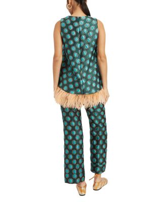 La Scala Top with Feathers Jacquard Winter Sun Emerald