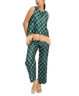 La DoubleJ - La Scala Top (With Feathers) Jacquard Winter Sun Emerald