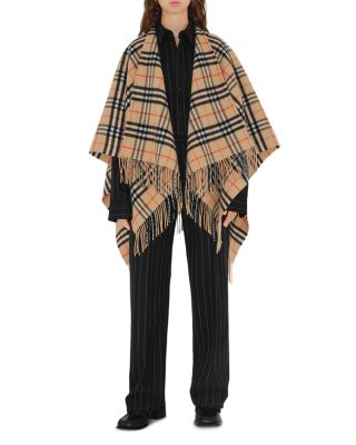 Check Wool Cashmere Cape 