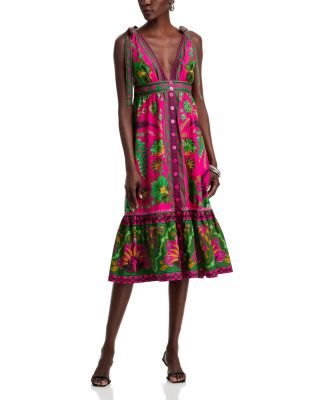 FARM Rio - Ana Plunge Neck Sleeveless Midi Dress