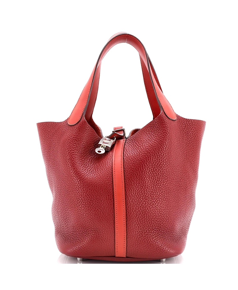 Pre-owned Pre-owned Hermes Hermes Mm Bicolor Picotin Lock Bag Clemence With Swift In Red
