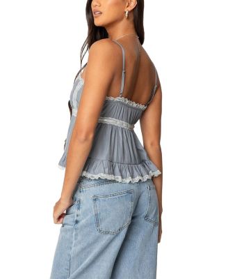  Lace Trim Babydoll Tank Top