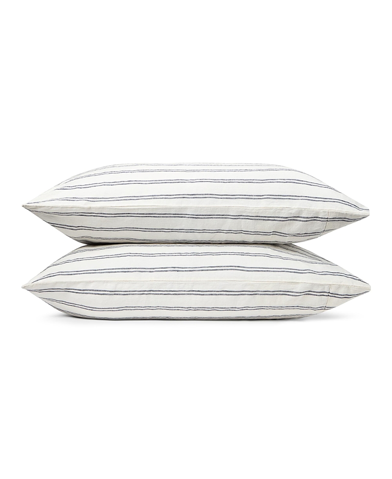 Piglet In Bed Kemptown Stripe Linen Blend Pillowcase (pair), Queen In Ivory/atlantic